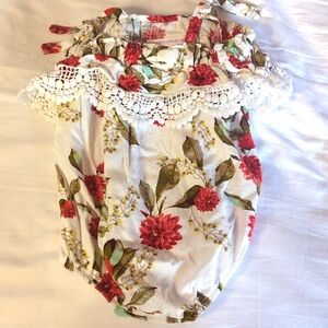 Bonnie Baby size 3/6 month floral baby romper with spaghetti straps and lace